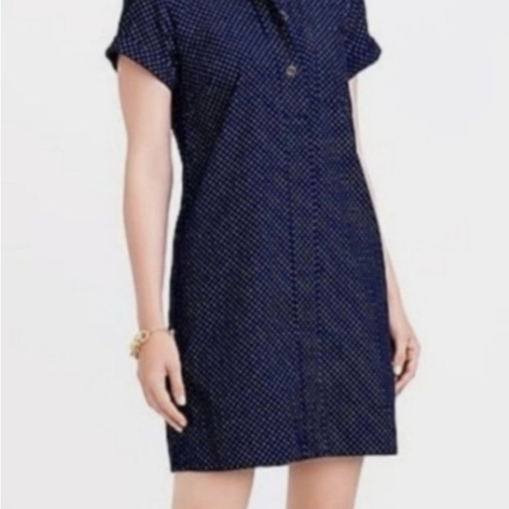 J- CREW Women’s Corduroy Navy Blue / White Polka Dot Mini SS Shirt Dress Size XS